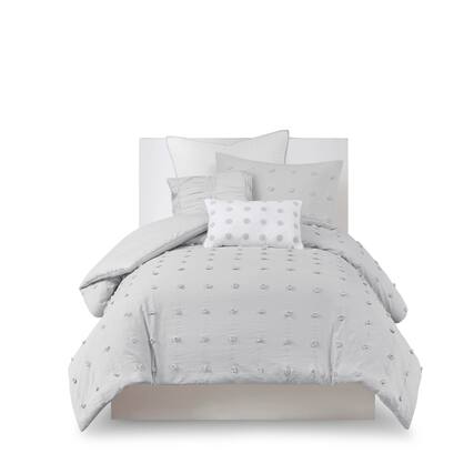 Front. Gracie Mills - Gracie Mills Mikel Chenille Dot Cotton Jacquard Comforter Set with Euro Shams and Throw Pillows - Grey.