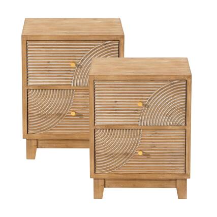 Front. COZAYH - COZAYH Farmhouse 2 Drawer Nightstand with Wood Ring Pattern, Natural, Set of 2 - Natural Wood.