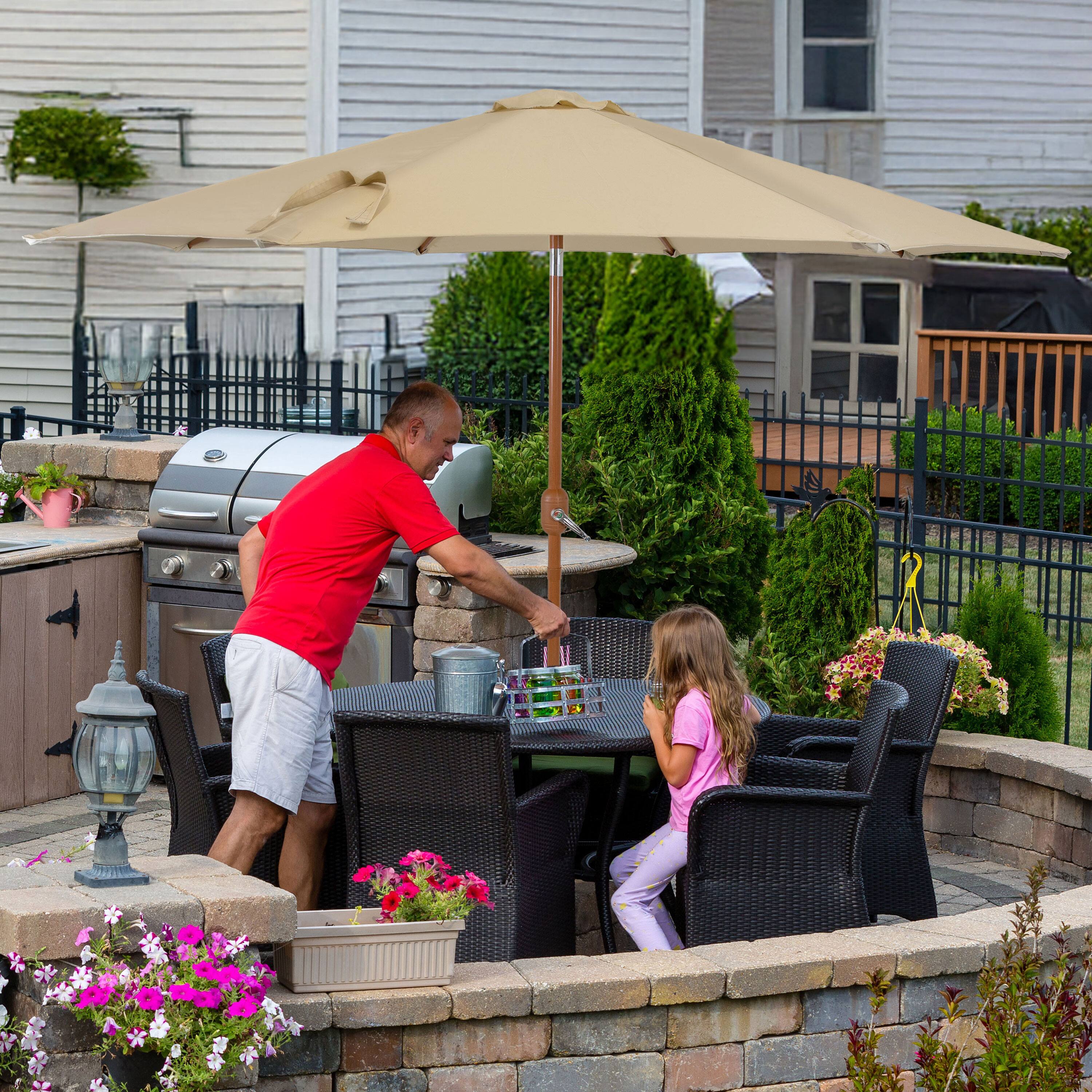 Alt View 9. Sunnydaze - 8.5 ft Solar Patio Umbrella with Faux Woodgrain Finish - Beige.