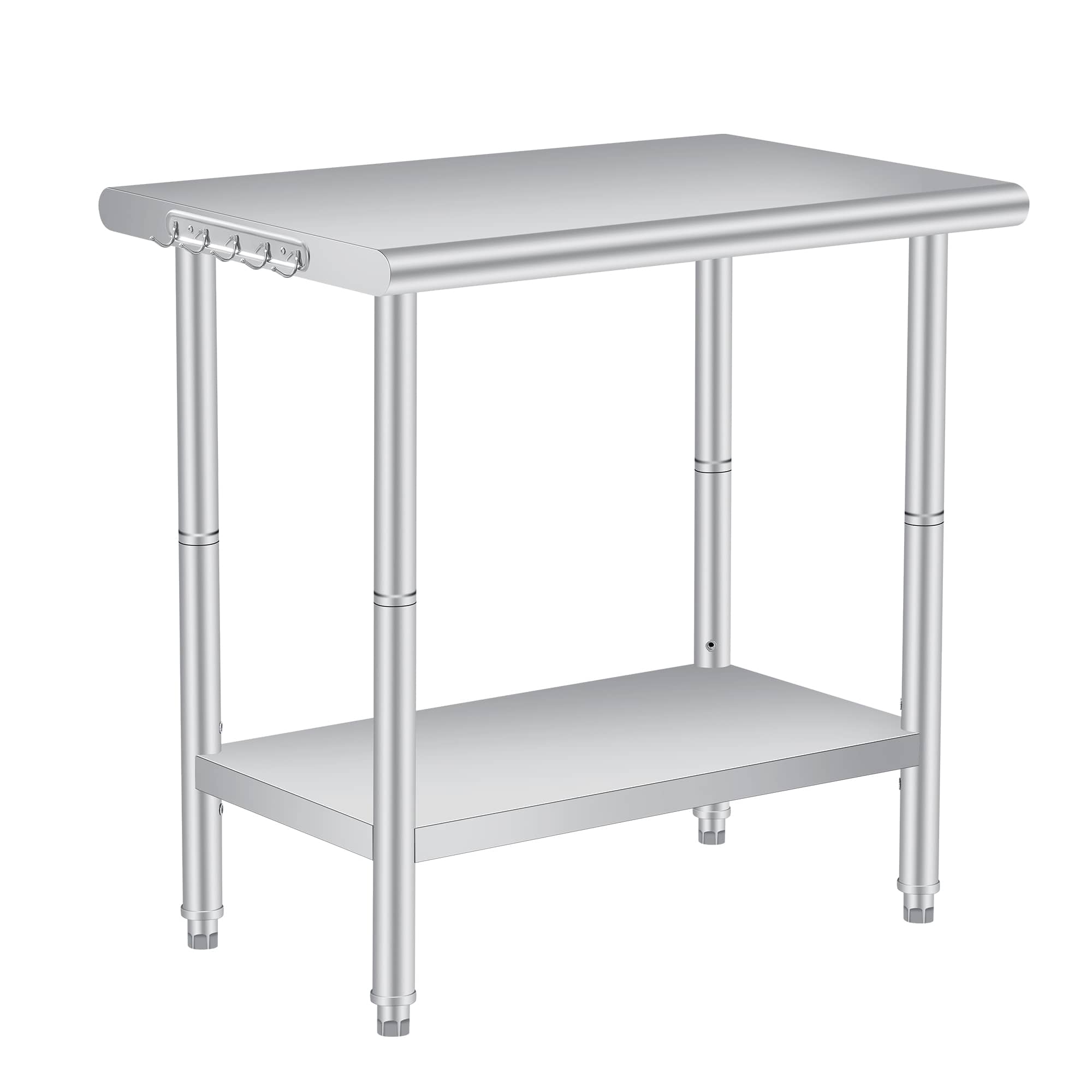 Acekool - 48x24 Inch Stainless Steel Table with Hooks Commercial Kitchen Prep Table for Restaurant Home Hotel - Silver
