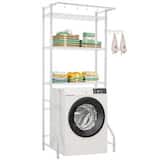 VEVOR - Over Washer and Dryer Storage Shelf,3 Tiers Laundry Room Drying Rack,Hanger Rod and Hooks, Single Row Adjustable Shelves - White