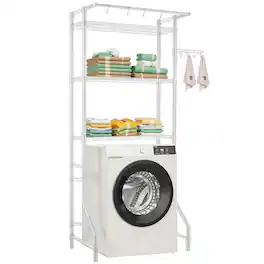 VEVOR - Over Washer and Dryer Storage Shelf,3 Tiers Laundry Room Drying Rack,Hanger Rod and Hooks, Single Row Adjustable Shelves - White