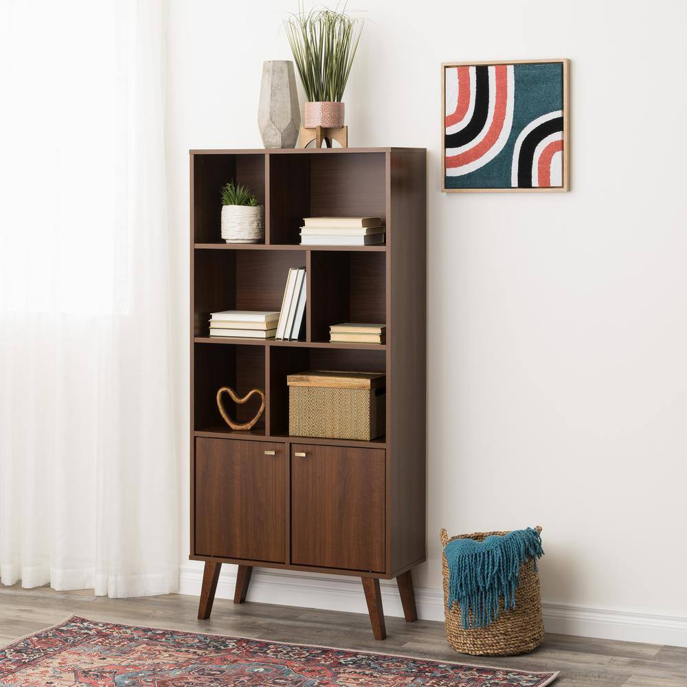 Alt View 1. Prepac - Milo Mid-Century Modern Bookcase with Six Shelves and Two Doors - Cherry.
