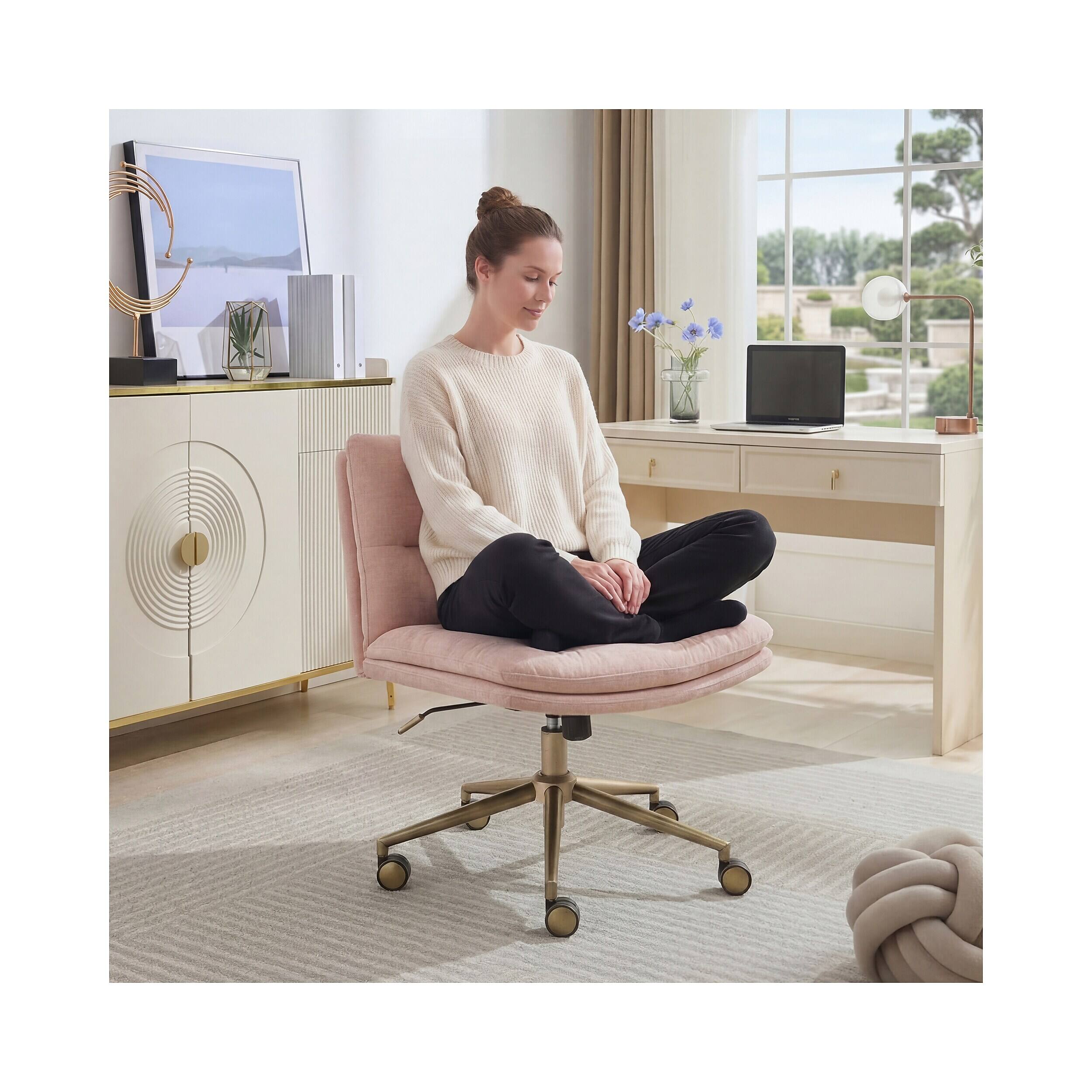 Alt View 1. Elle Decor - Decor Ariana Criss Cross Armless Ergonomic Fabric Swivel Computer and Desk Chair, Pink (60121-PNK) - Pink.
