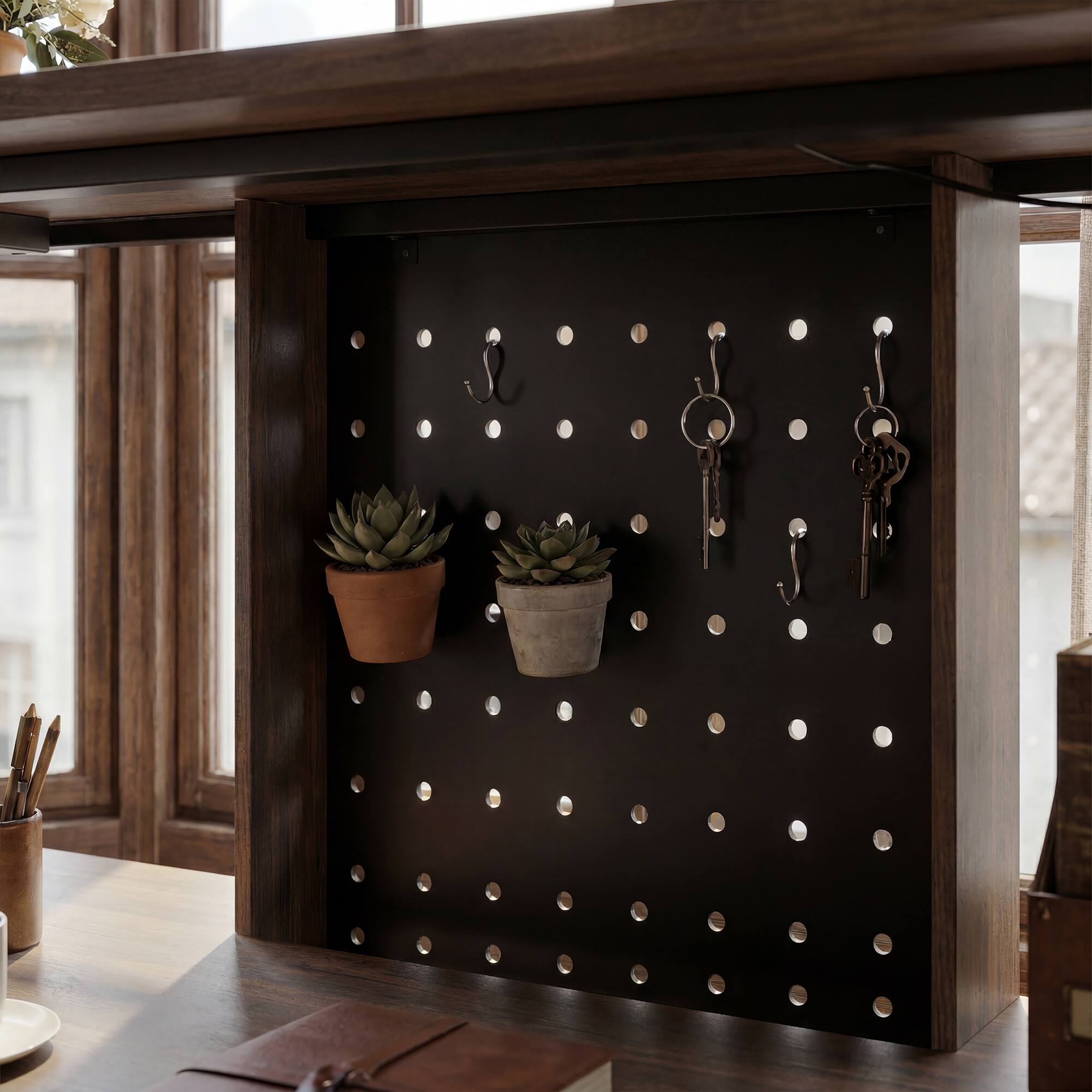 Alt View 7. Famapy - Electric Height Adjustable Standing Desk with Storage Drawers & LED Light,Workstation with Pegboard Memory Presets - Dark Brown.