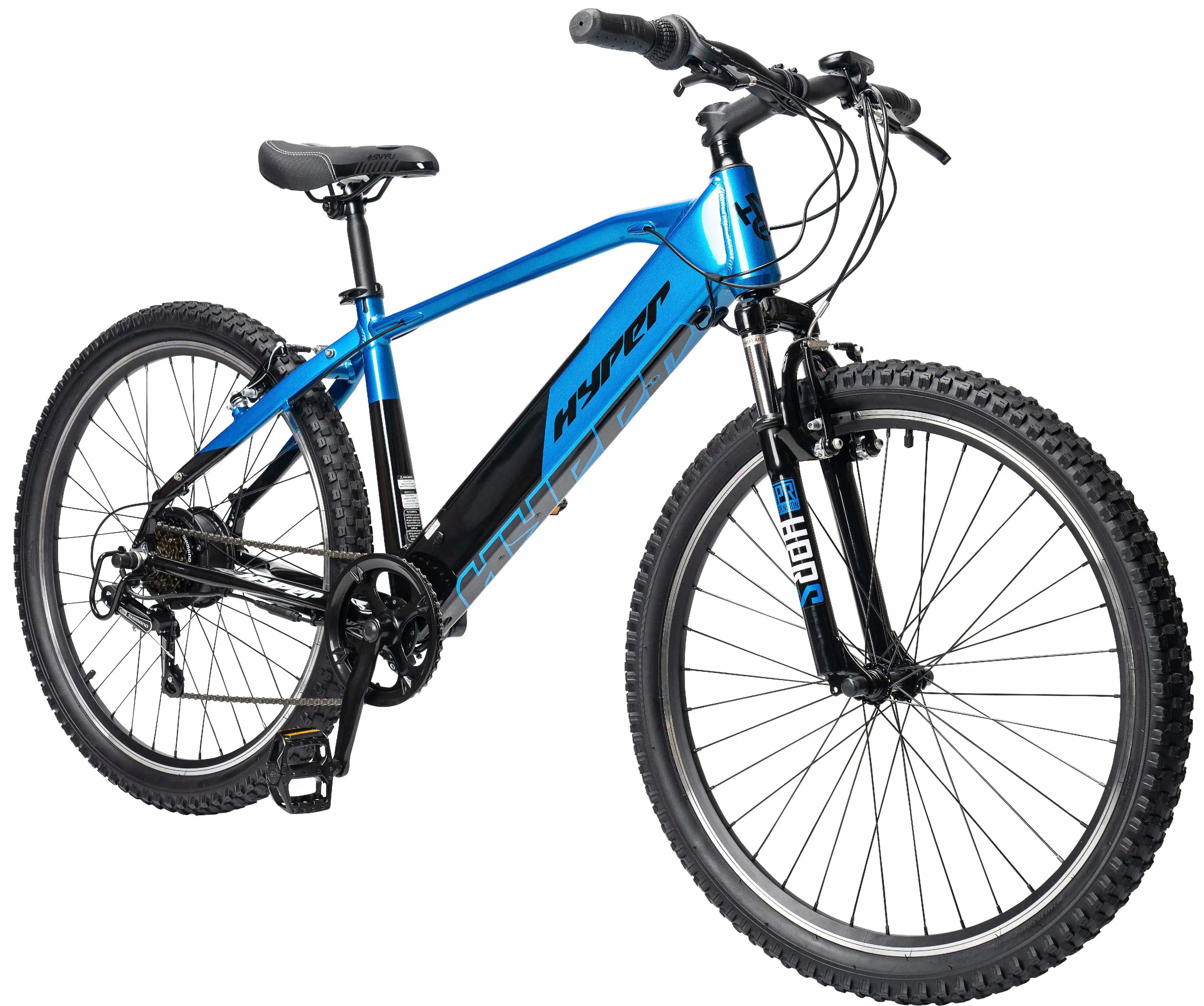 Hyper - 26" Mountain Electric Bike eBike 20mph Speed & 20 Mile Operating Range - Class 1 Pedal Assist - UL Approved & Certified - Blue
