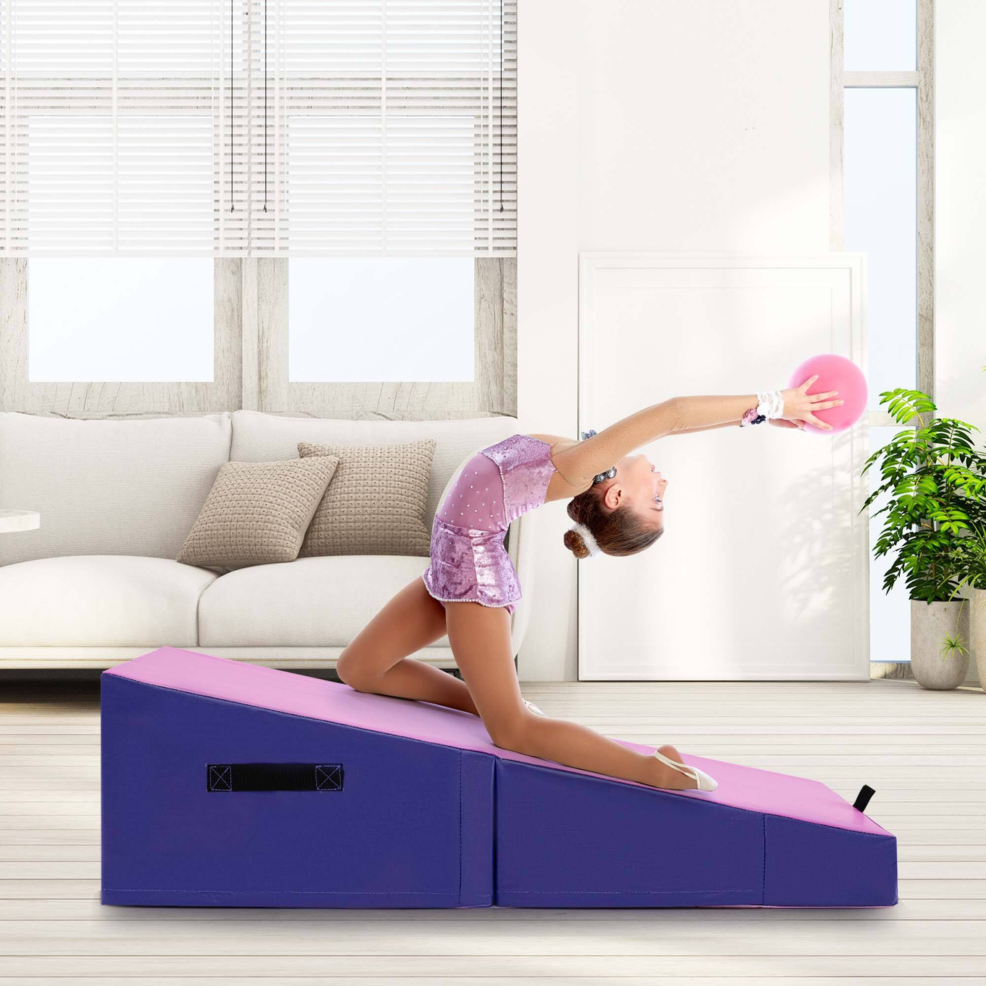 Alt View 1. Costway - Costway Gymnastics Tumbling Mat Folding Incline Yoga Mat with Non-slip PVC Leather - Pink.