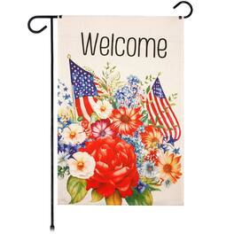 G128 - Welcome American Flag Flowers Garden Flag 12x18 Double-Sided Independence Day Lawn Decoration - Multicolor