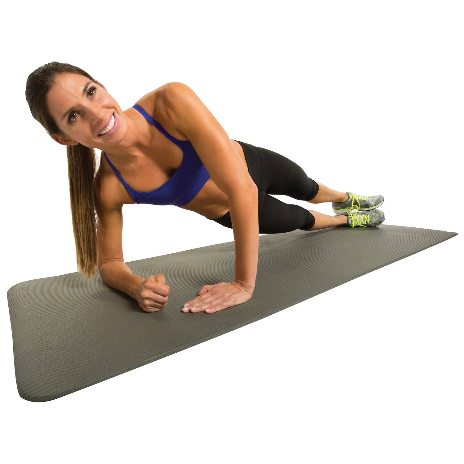 Alt View 2. GoFit - 2-Foot x 6-Foot Fitness Mat with Carrying Strap - Gray.