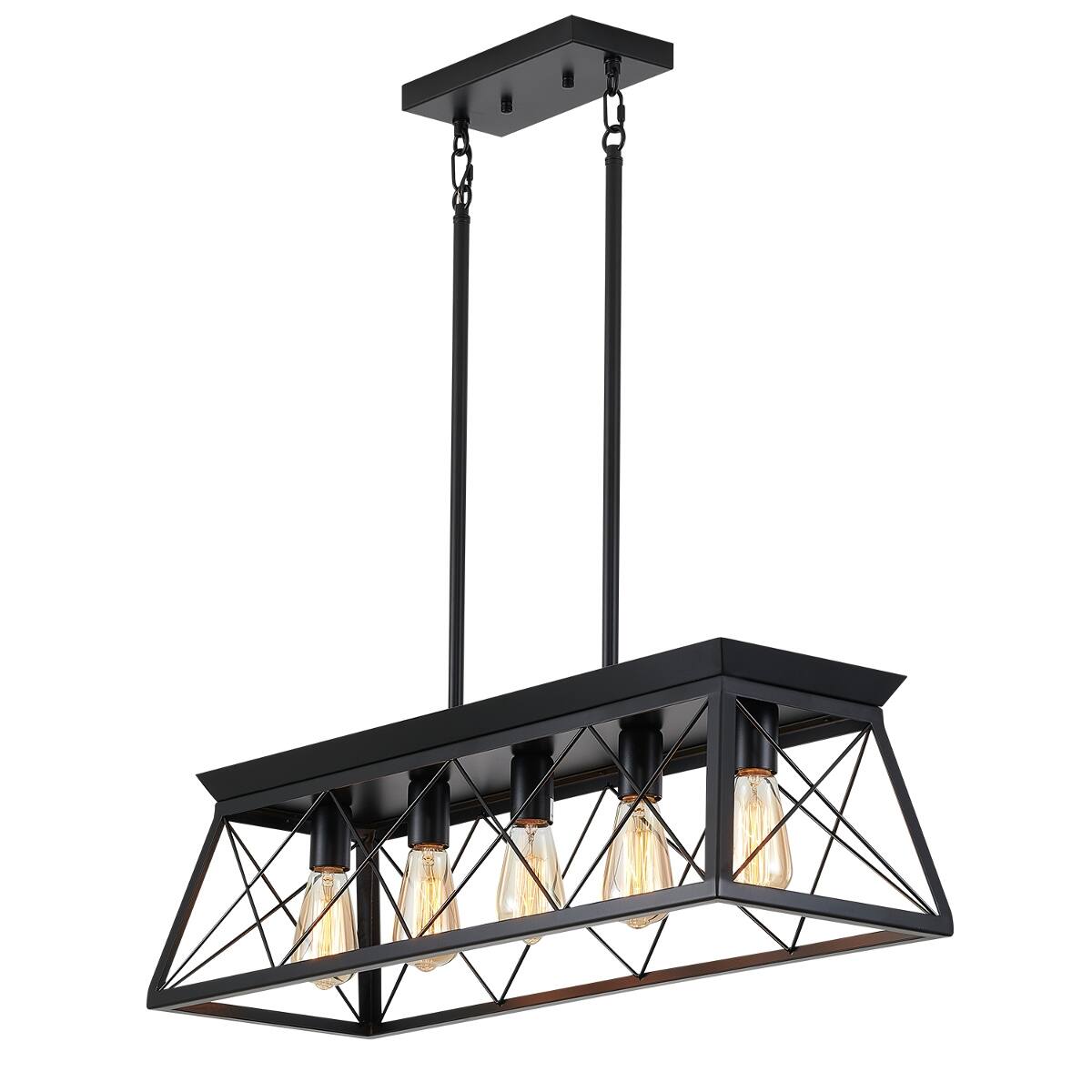 Alt View 8. Loheer - Loheer 5 Light Farmhouse Chandelier, Black Kitchen Island Pendant Light with Adjustable Height.