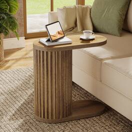 Tribesigns - End Table with Engineered Wood Construction and Fluted Design for Books, Drinks and Everyday Essentials - Brown