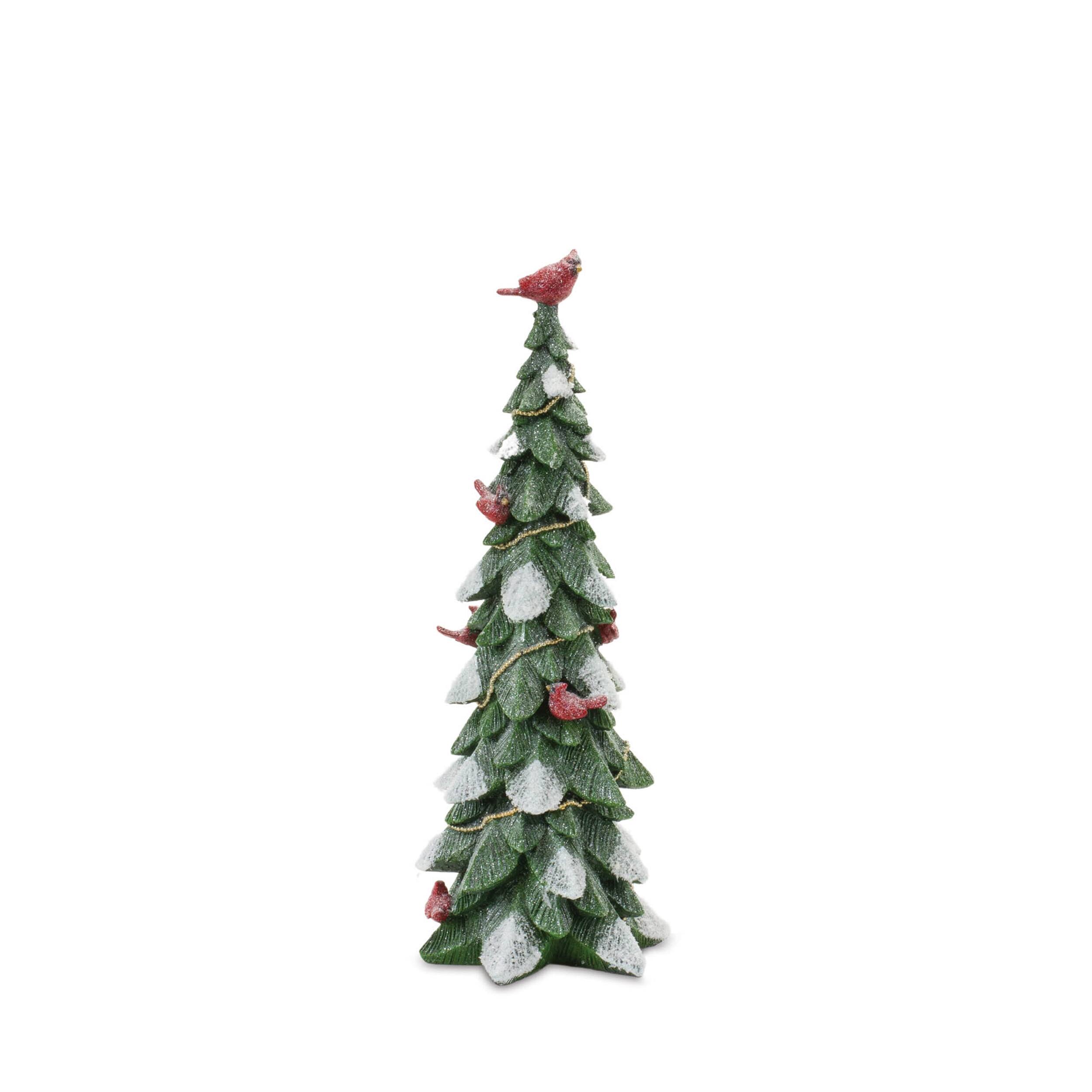 Left. BreeBe - Frosted Cardinal Pine Tree (Set of 3) - White, Green, Red.