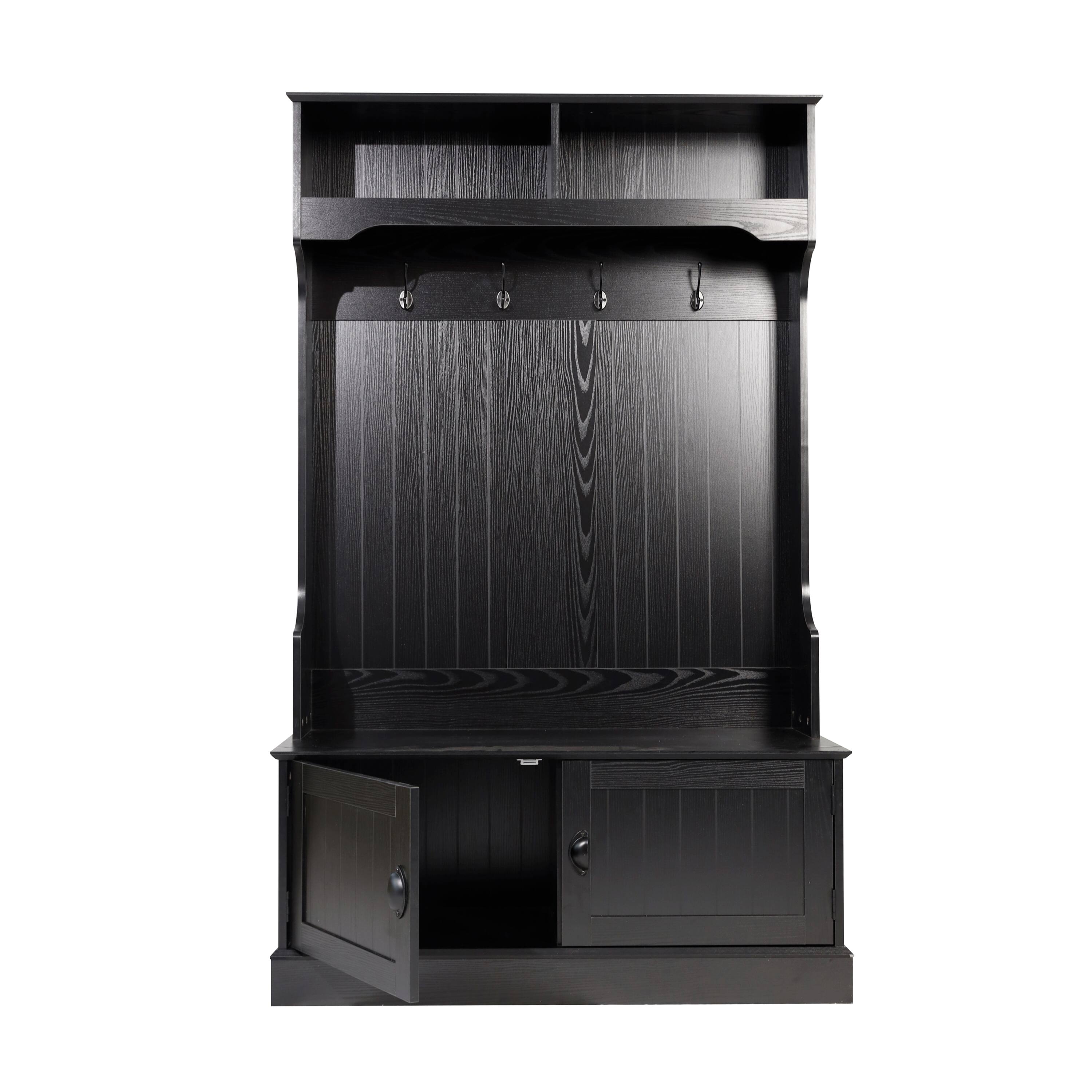 Alt View 10. Emma + Oliver - Lindy Hallway Tree with Storage Bench, Coat Hooks, and Upper Storage Compartments - Black.