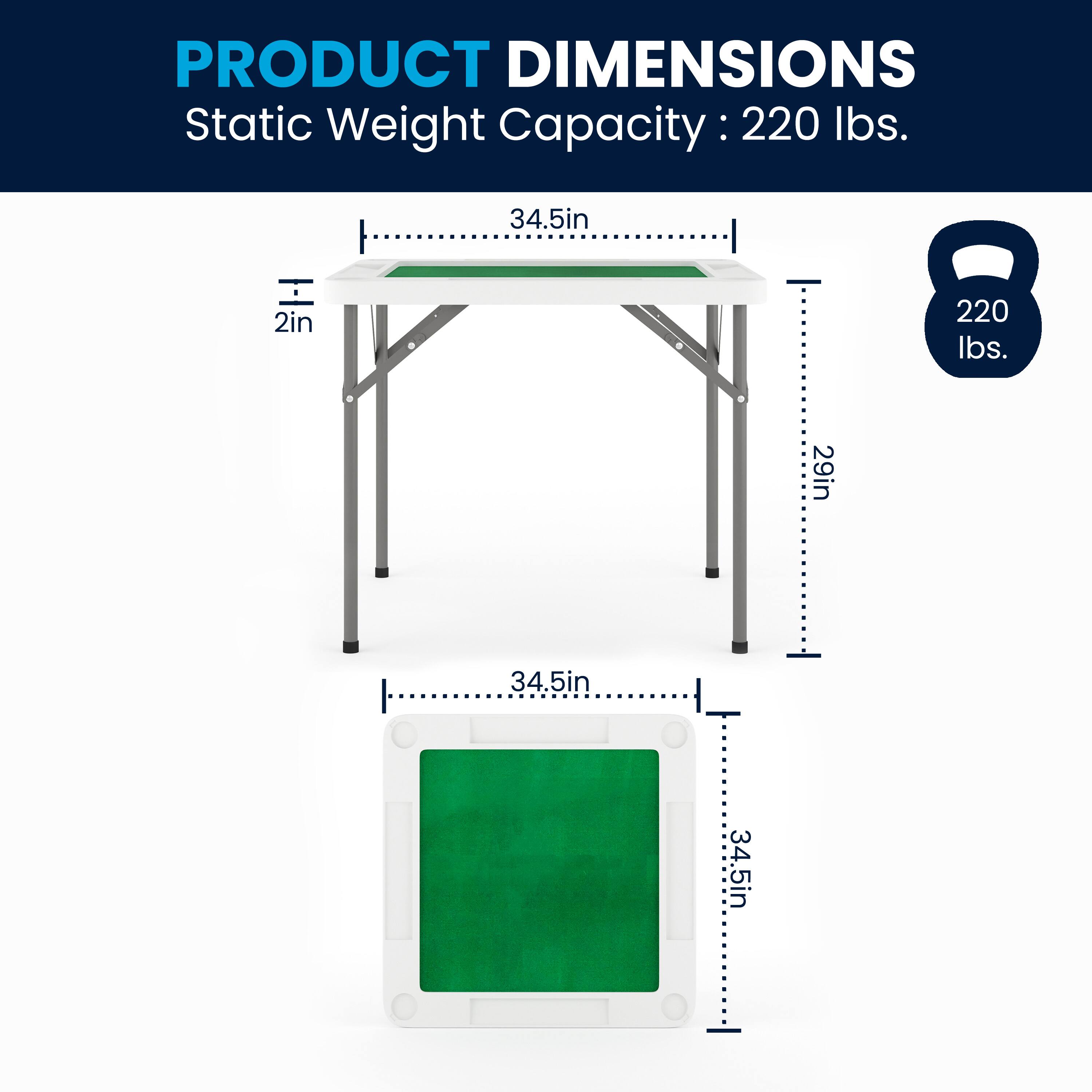 PRODUCT DIMENSIONS  
Static Weight Capacity: 220 lbs.  
34.5in x 29in x 2in  
34.5in x 34.5in