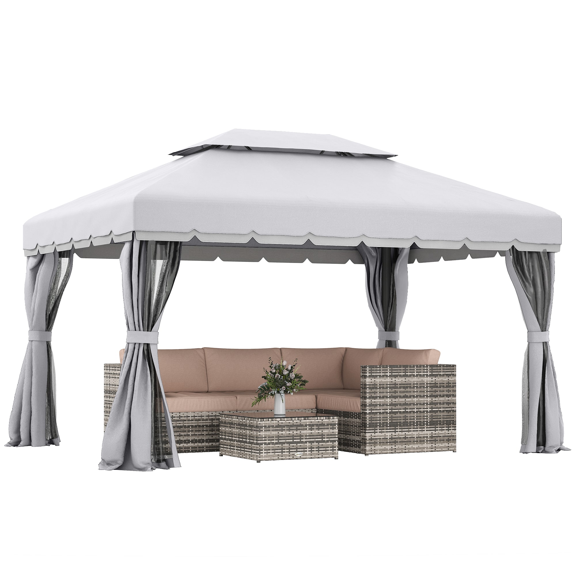Front. Outsunny - 10' x 13' Patio Gazebo, Outdoor Gazebo Canopy Shelter with Netting and Curtains, Aluminum Frame for Garden - Light Gray.