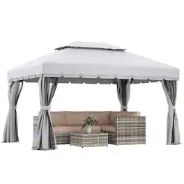 Outsunny - 10' x 13' Patio Gazebo, Outdoor Gazebo Canopy Shelter with Netting and Curtains, Aluminum Frame for Garden - Light Gray