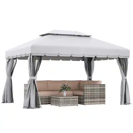 Front. Outsunny - 10' x 13' Patio Gazebo, Outdoor Gazebo Canopy Shelter with Netting and Curtains, Aluminum Frame for Garden - Light Gray.