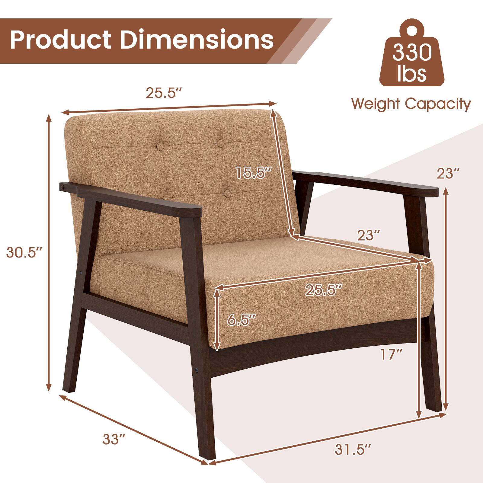 Product Dimensions:  
- 25.5"  
- 33"  
- 30.5"  
- 31.5"  
- 15.5"  
- 23"  
- 25.5"  
- 6.5"  
- 17"  
- 23"  

Weight Capacity: 330 lbs