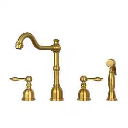 Solid Brass Two-Handles 360° Swivel Widespread Kitchen Faucet with Side Sprayer