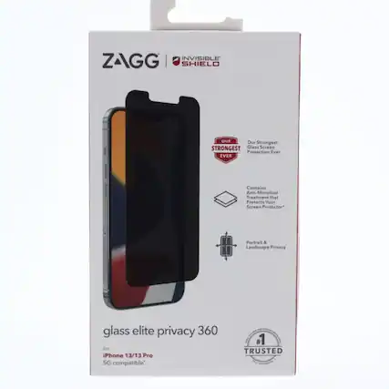 ZAGG Invisible Shield: Our Strongest Glass Screen Protection Ever. Contains Anti-Microbial Treatment that Protects Your Screen Protector. Portrait & Landscape Privacy. Glass Elite Privacy 360 for iPhone 13/13 Pro 5G Compatible. #1 Trusted.