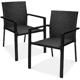 Best Choice Products - Set of 2 Wicker Chairs, Stackable Outdoor Dining Furniture w/ Armrests - Black