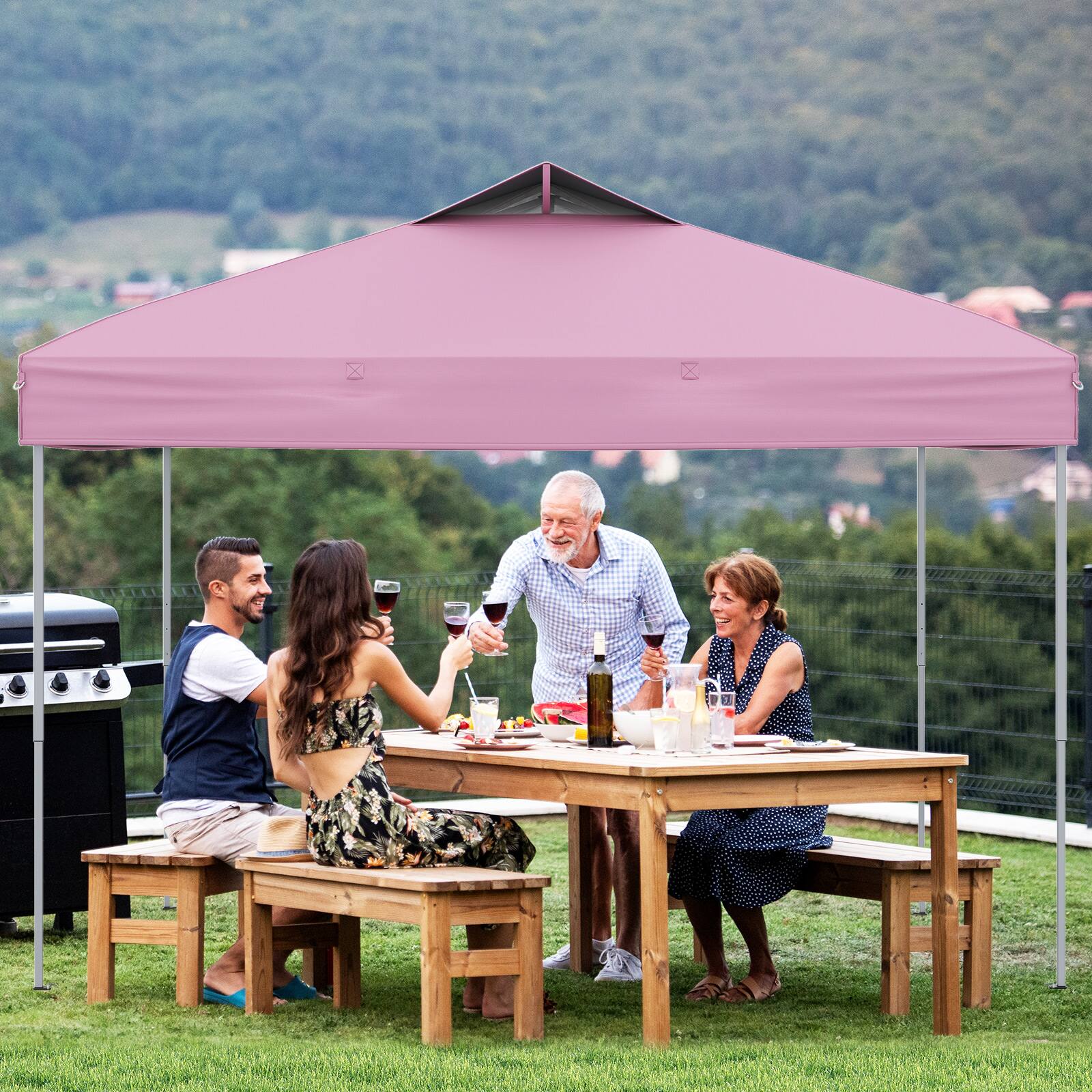 Alt View 1. Costway - Costway 10 X 10 FT 1-Person Setup Pop up Canopy Tent with 1-Push Center Lock Wind Ropes Pink - Pink.