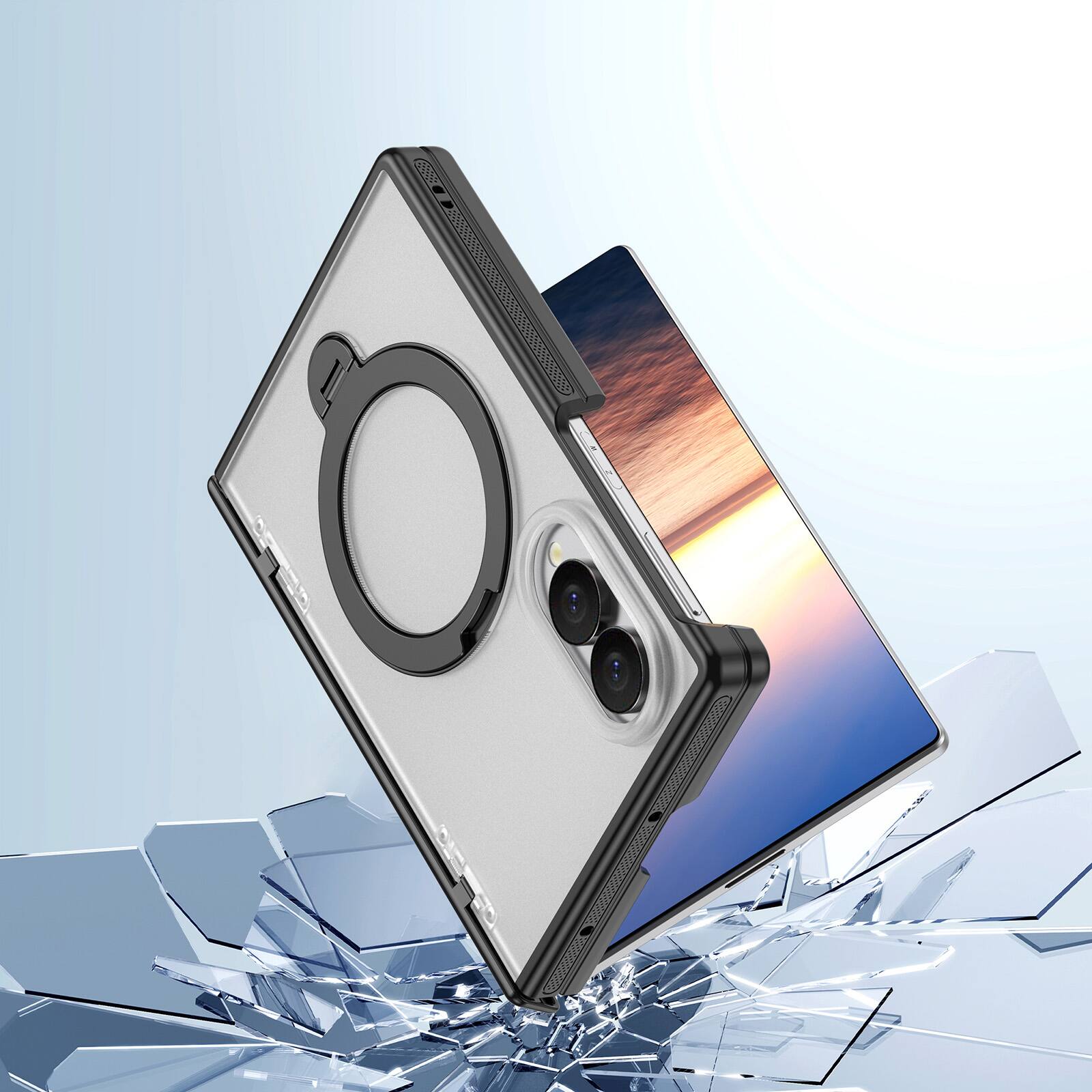 Alt View 1. Dteck - Shockproof Frosted Phone Case for Samsung Galaxy Z Fold8 with Ring Stand, Rugged Slim Magnetic Rigid Plastic Hinge Cover - Matteblack.