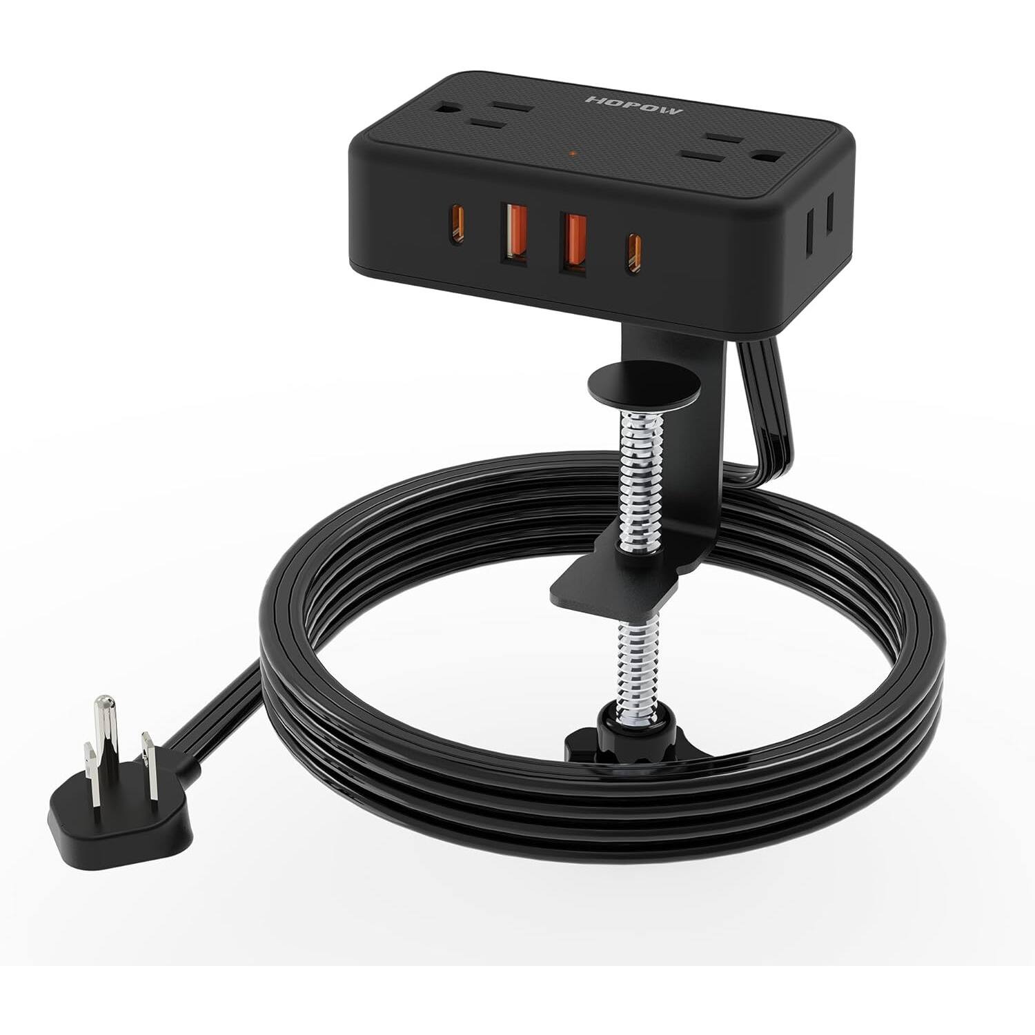 PARKER SLATER - Desk Clamp Power Strip with 4 Outlets & 4 USB Ports (2 USB-C), 10FT Extension Cord, Under Desk Mount – Fits 2.75" Edge - Black