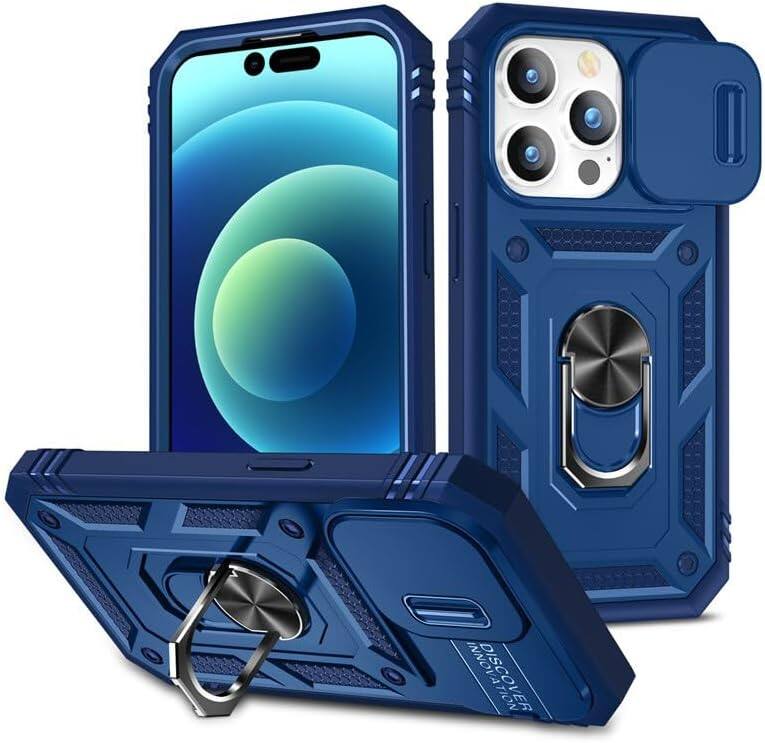 Front. Wikistore - For Apple iPhone 11 Protection Case - Heavy-Duty, Magnetic, & Rotatable with Card Holder Slots - Blue.