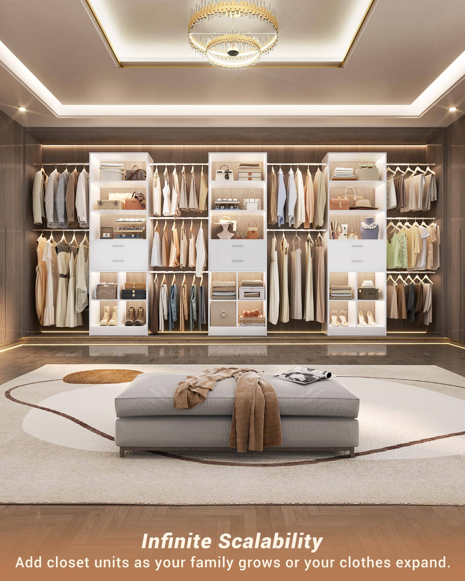 Infinite Scalability  
Add closet units as your family grows or your clothes expand.