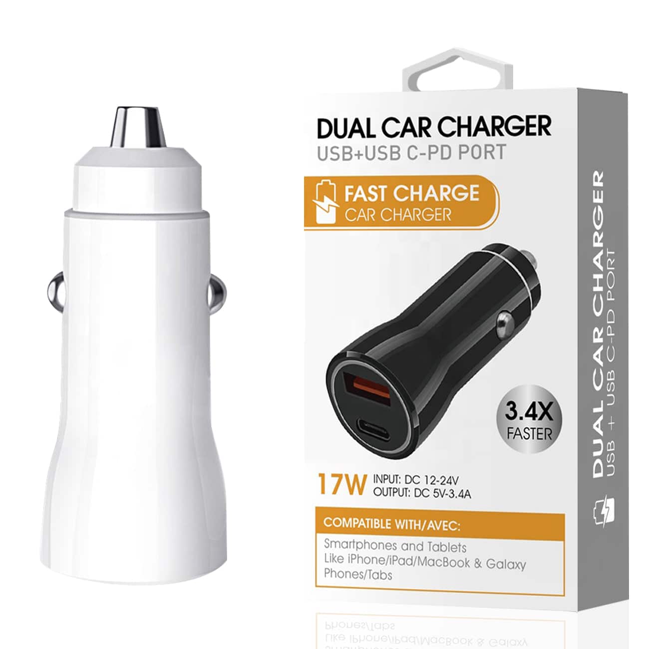 Reiko - 5V 3.1A Usb C Port Car Charger In - White