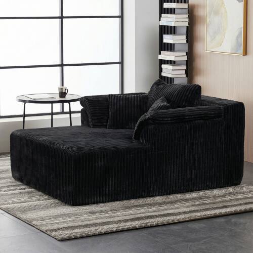 Left. Anysun - 60" Oversized Corduroy Chaise Lounge - Boneless Sofa Bed, Deep-Seat Sleeper Couch for Living Room, No Assembly - Black.