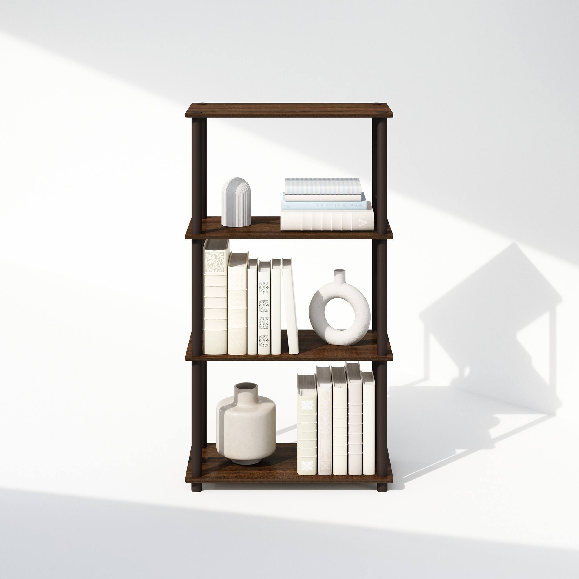 Alt View 3. Furinno - Turn-N-Tube 4-Tier Multipurpose Shelf Display Rack, Shelving Unit, Bookcase - Walnut/Brown.