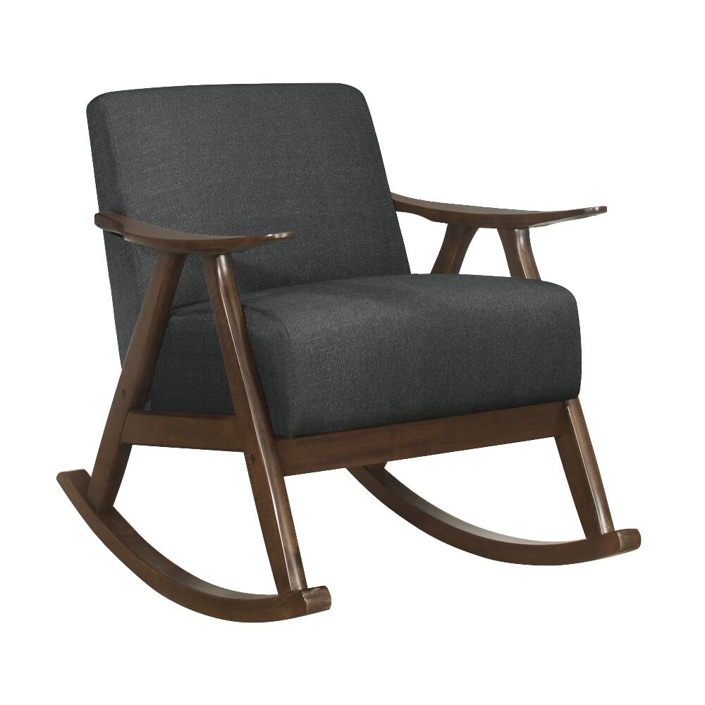 Front. Loheer - Loheer Modern Dark Gray Fabric Rocking Chair Solid Wood Frame Upholstered Rocker - Dark gray.
