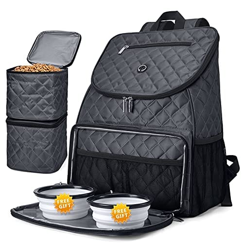 Live At Space - Travel Dog Backpack - Detachable Food Container for Pet Supplies Gear Bag Traveling with 2 Silicone Collapsible and Bask