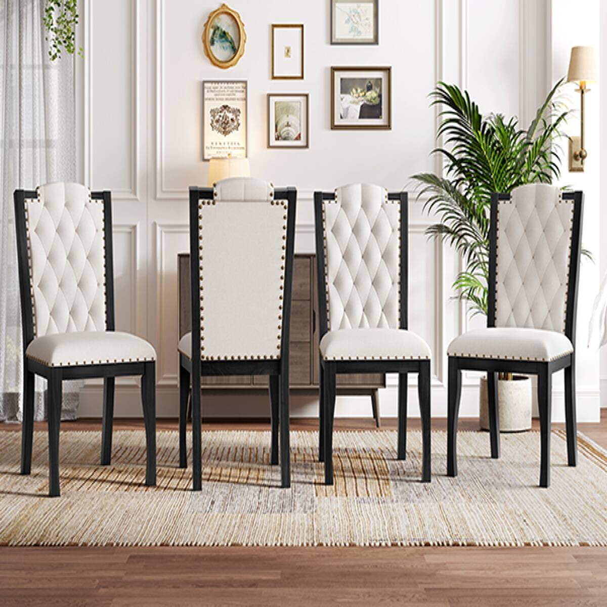 Alt View 2. Loheer - Loheer 6 Piece Dining Table Set with Bench, 60 Inch Rectangular Table and Upholstered Chairs, Black - Black.