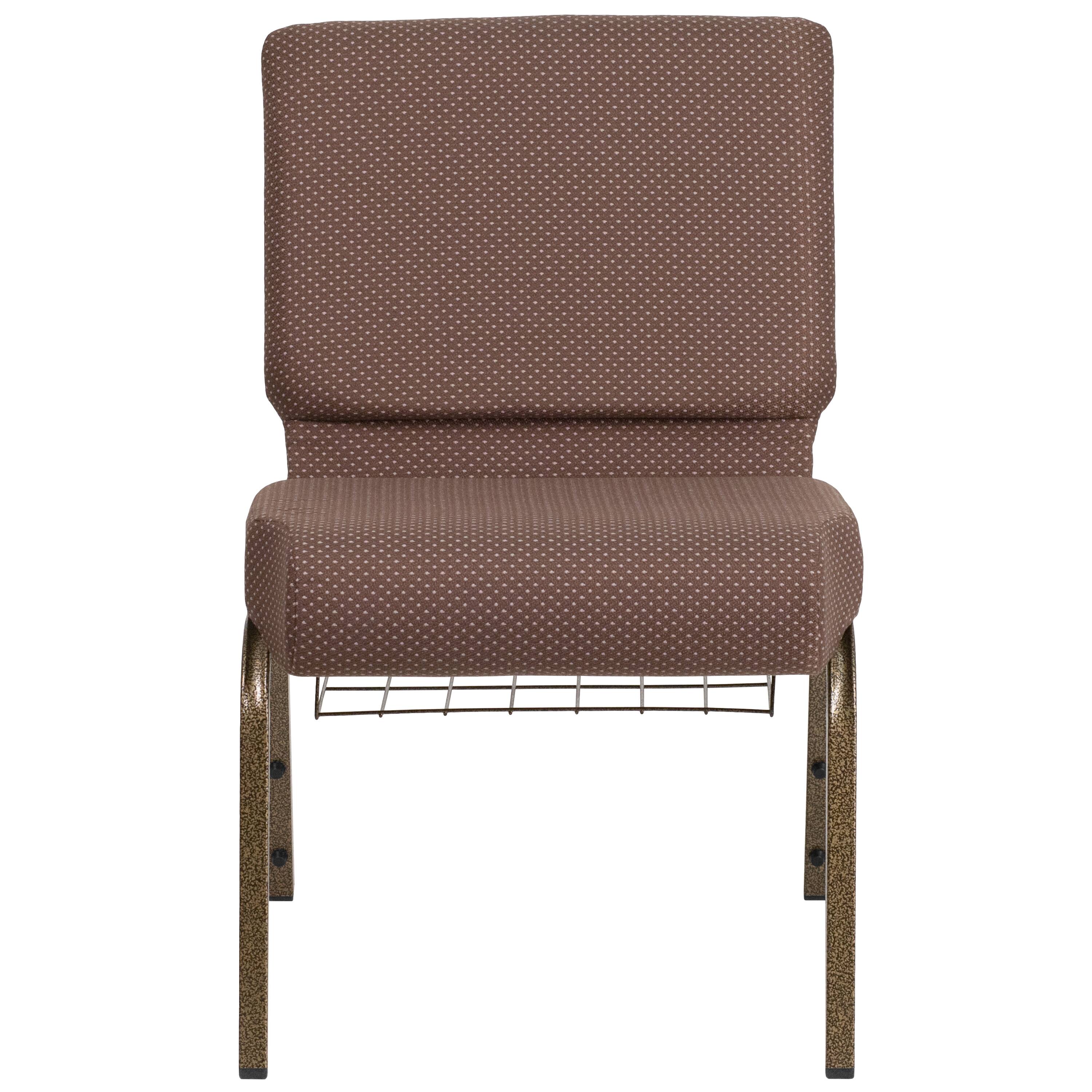 Alt View 5. Emma + Oliver - 4 Pack 21''W Church Chair with Book Rack - Brown Dot Fabric/Gold Vein Frame.