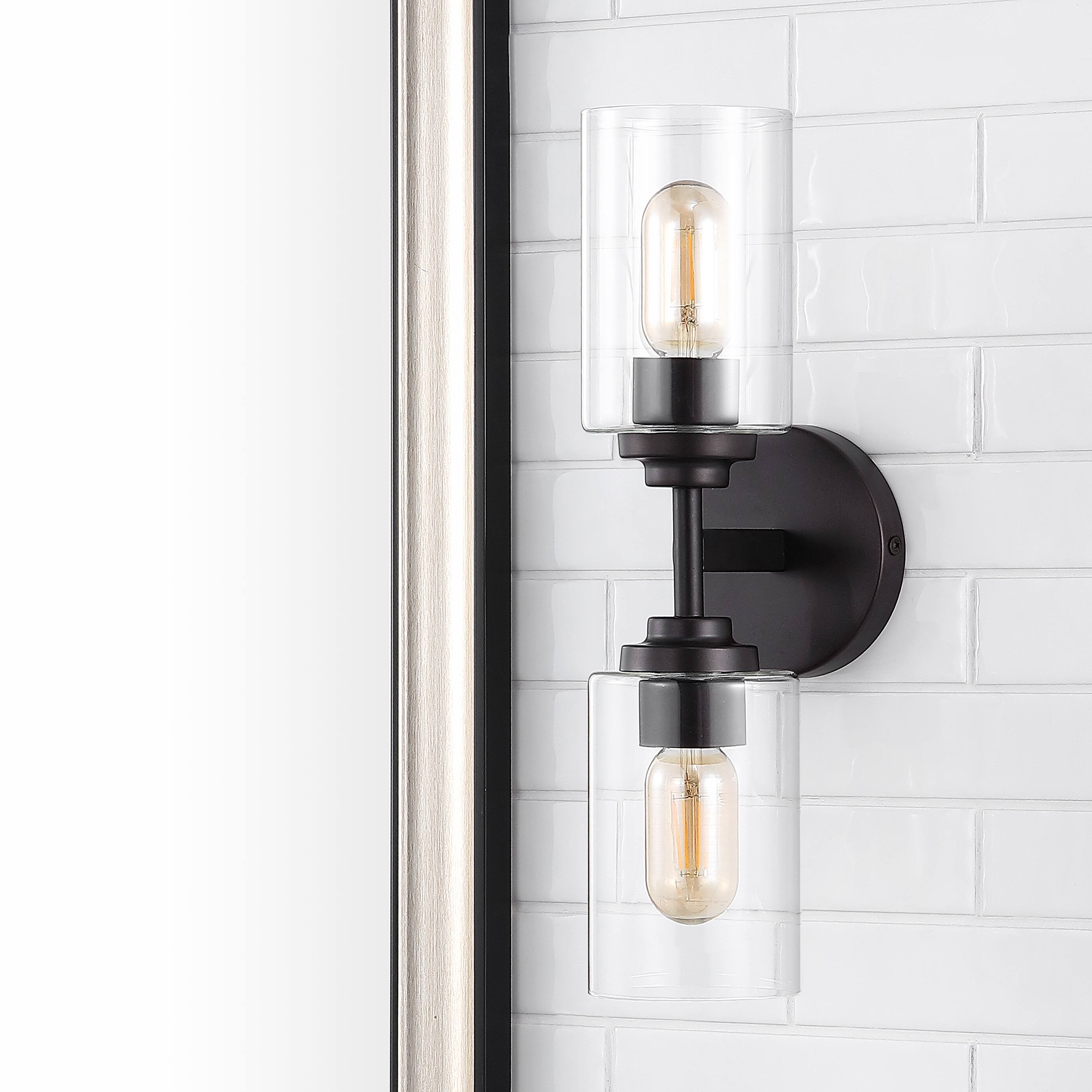 Alt View 10. Jonathan Y - Giles 16" 2-Light Farmhouse Industrial Iron Cylinder LED Sconce, Oil Rubbed Bronze/Clear - Oil Rubbed Bronze.