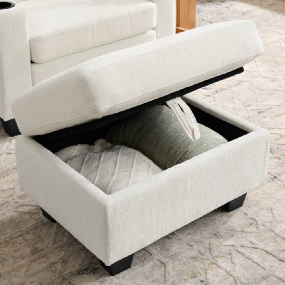 Alt View 2. LUCKY ONE - Single Sofa Recliner w/ Manual Backrest USB Port Cup Holders Hidden Storage Ottoman - Beige.