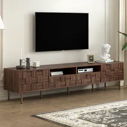 Front. Whisen - Mid Century TV Stand Media Console for TVs up to 85", with 2 Drawers and Storage for Living room,Home Theatre - Dark Brown.