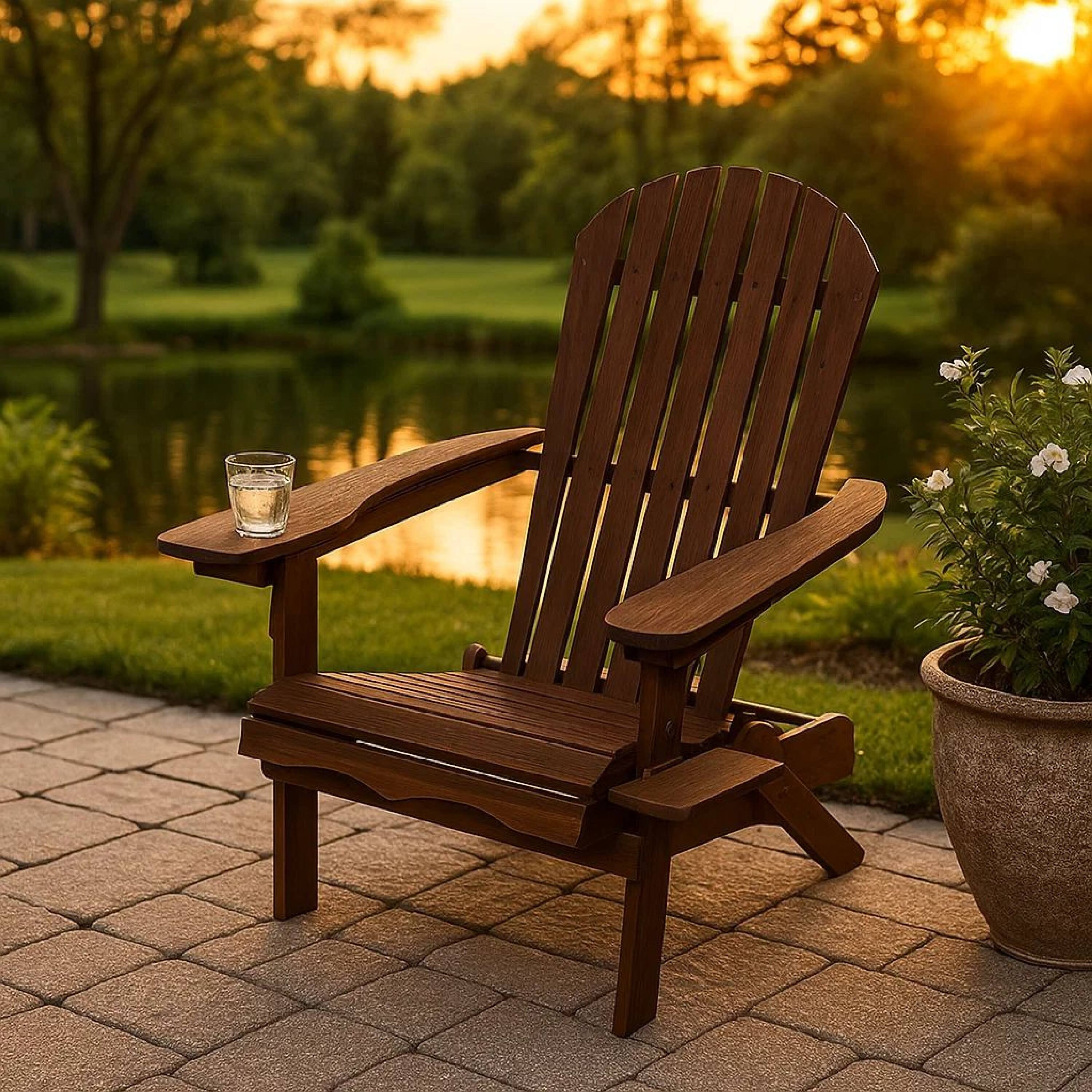 Alt View 6. Manhattan Lane - 34 Inch Outdoor Adirondack Chair, Wide Armrests - Brown.