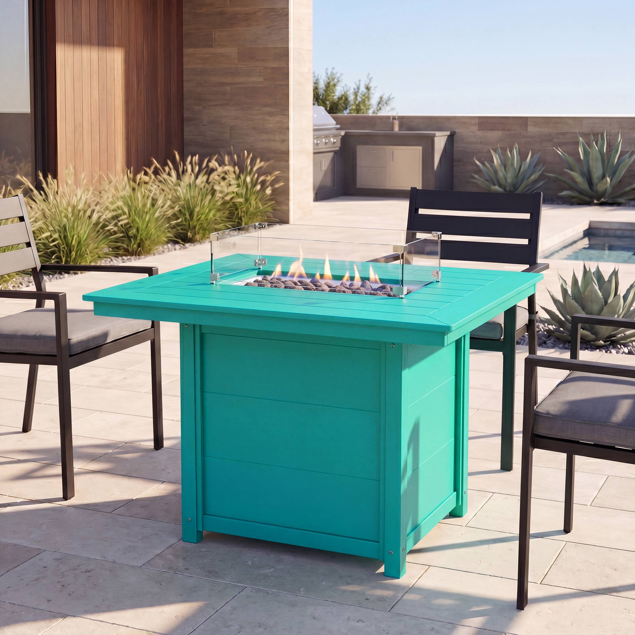 Angle. WestinTrends - WestinTrends Helios 46" Modern Outdoor Patio Gas Propane Rectangular Fire Pit Table - Turquoise.