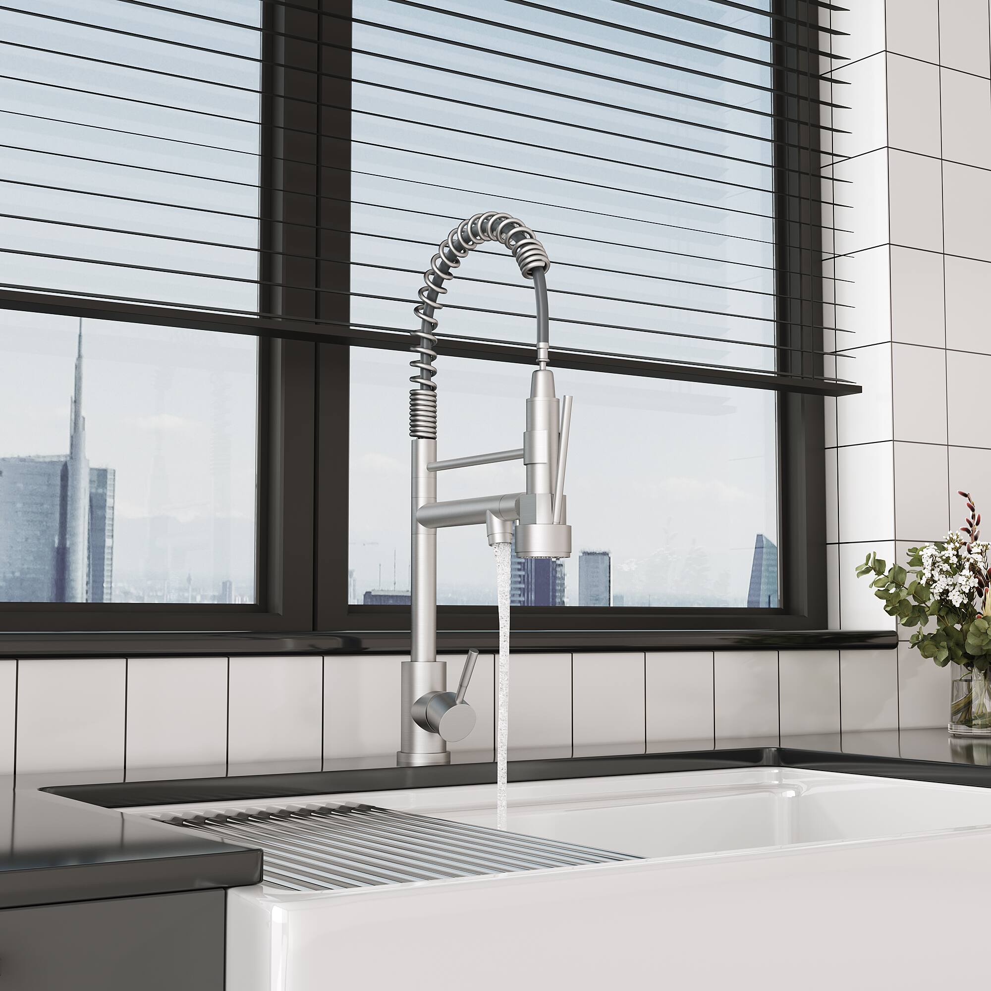 Angle. Bothwa Home - Bothwa Home KF-YQ605-BN 19 - Inch Enzoh Kitchen Faucet in Brushed Nickel Finish - Brushed Gold.