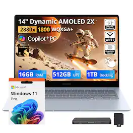 Samsung - Upgraded - Galaxy Book4 Edge 14" Touch Laptop,Snapdragon X Elite,16GB RAM,512GB UFS+1TB Dock Set,Backlit,Fingerprint,Win11 Pro - Blue