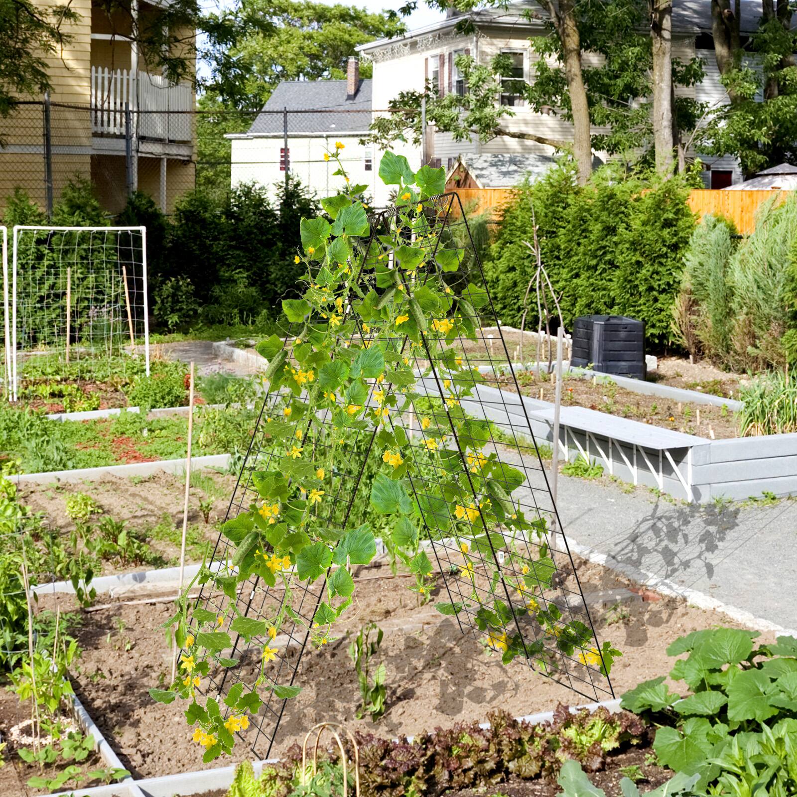 Alt View 7. Costway - Costway 4 PCS Foldable Cucumber Trellis A-Frame Plant Supports with Twist Ties - Green.