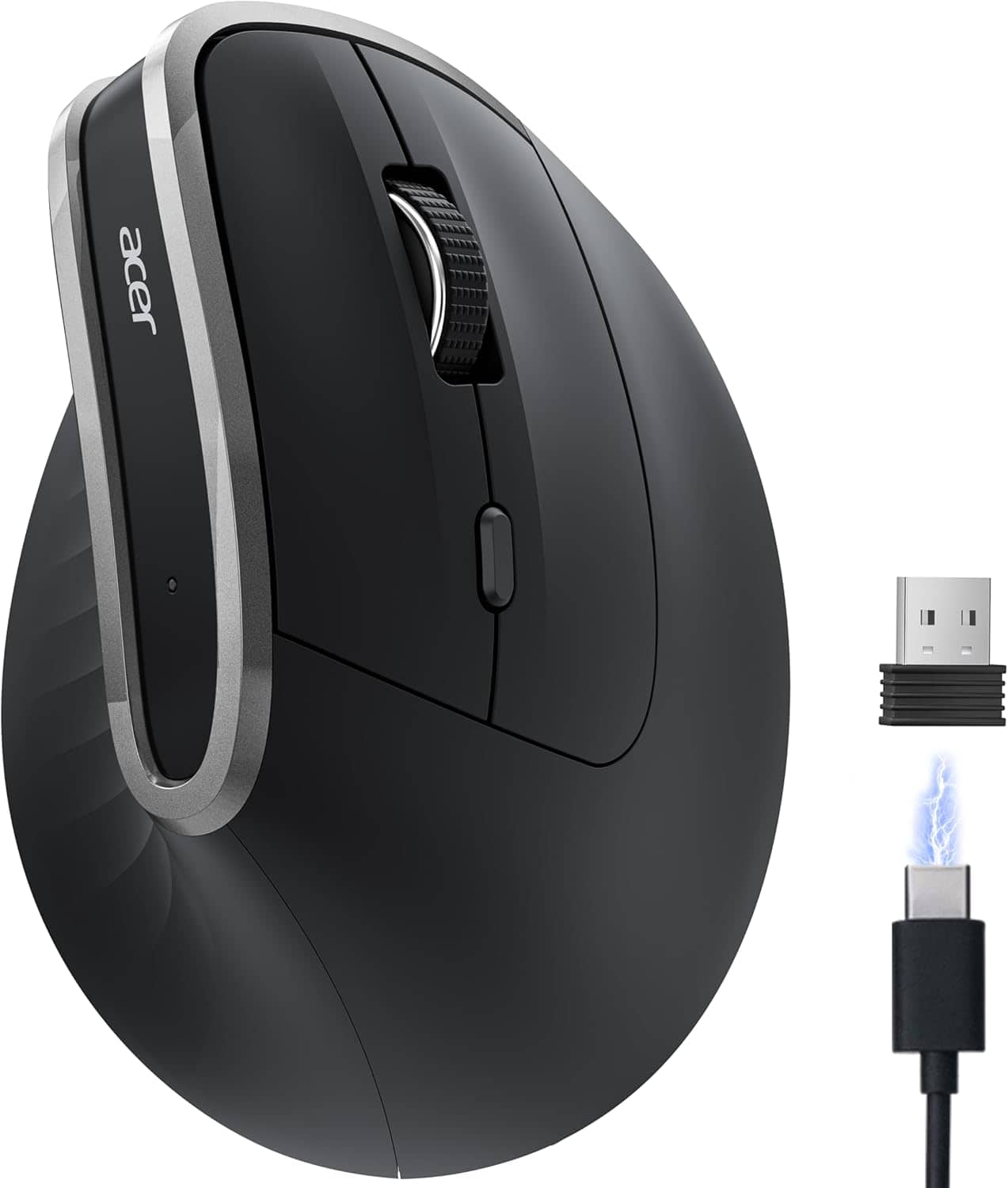 Acer - Ergonomic Mouse Wireless, Vertical Computer Mouse for Office, Ergo Mice Rechargeable for Right Hand, 2.4GHz USB Rec - Wireless - Black