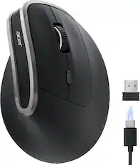 Front. Acer - acer Ergonomic Mouse Wireless, Vertical Computer Mouse for Office, Ergo Mice Rechargeable for Right Hand, 2.4GHz USB Rec - Black.