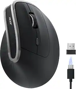 Acer - Ergonomic Mouse Wireless, Vertical Computer Mouse for Office, Ergo Mice Rechargeable for Right Hand, 2.4GHz USB Rec - Wireless - Black