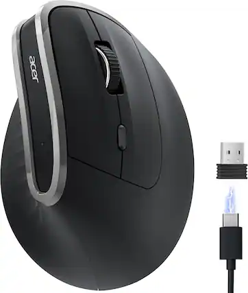Front. Acer - acer Ergonomic Mouse Wireless, Vertical Computer Mouse for Office, Ergo Mice Rechargeable for Right Hand, 2.4GHz USB Rec - Black.