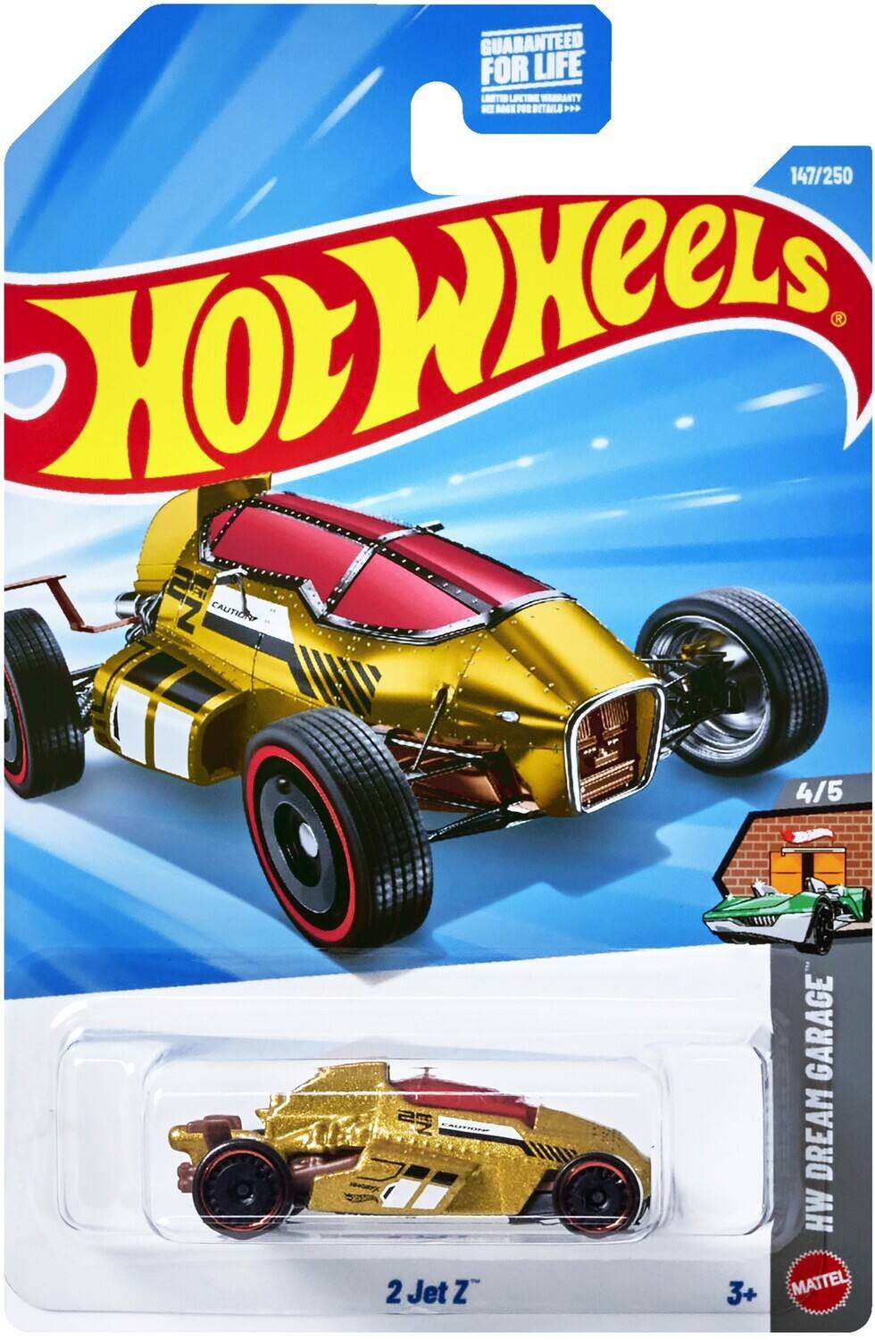 GUARANTEED FOR LIFE  
LIMITED LIFETIME WARRANTY  
SEE BACK FOR DETAILS  

HOT WHEELS  

147/250  

4/5  

CAUTION  

2 Jet Z  

HW DREAM GARAGE  

MATTEL  

3+